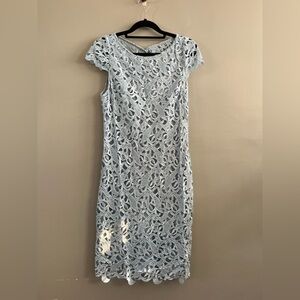 Alice + Olivia Dress - Mini Light Blue Lace‎ Crochet Size 4 Open Back